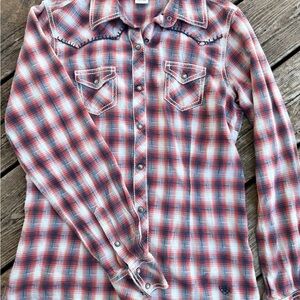 Red and Blue Plaid Women’s Ariat Button-Up Shirt